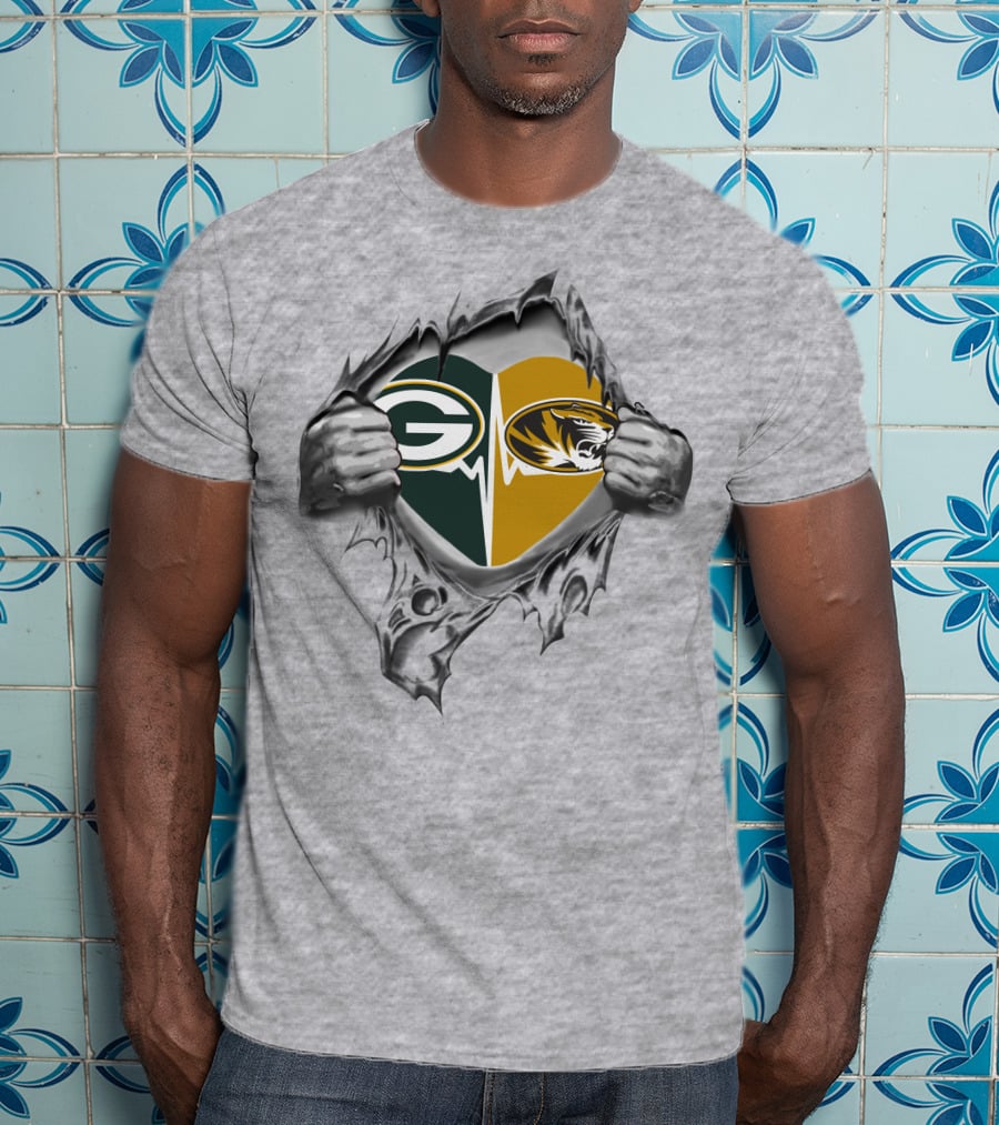 Green Bay Packers Missouri Tigers Heart T-Shirt