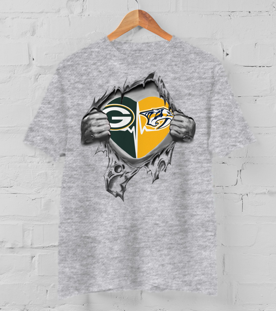 Green Bay Packers Nashville Predators Heart T-Shirt