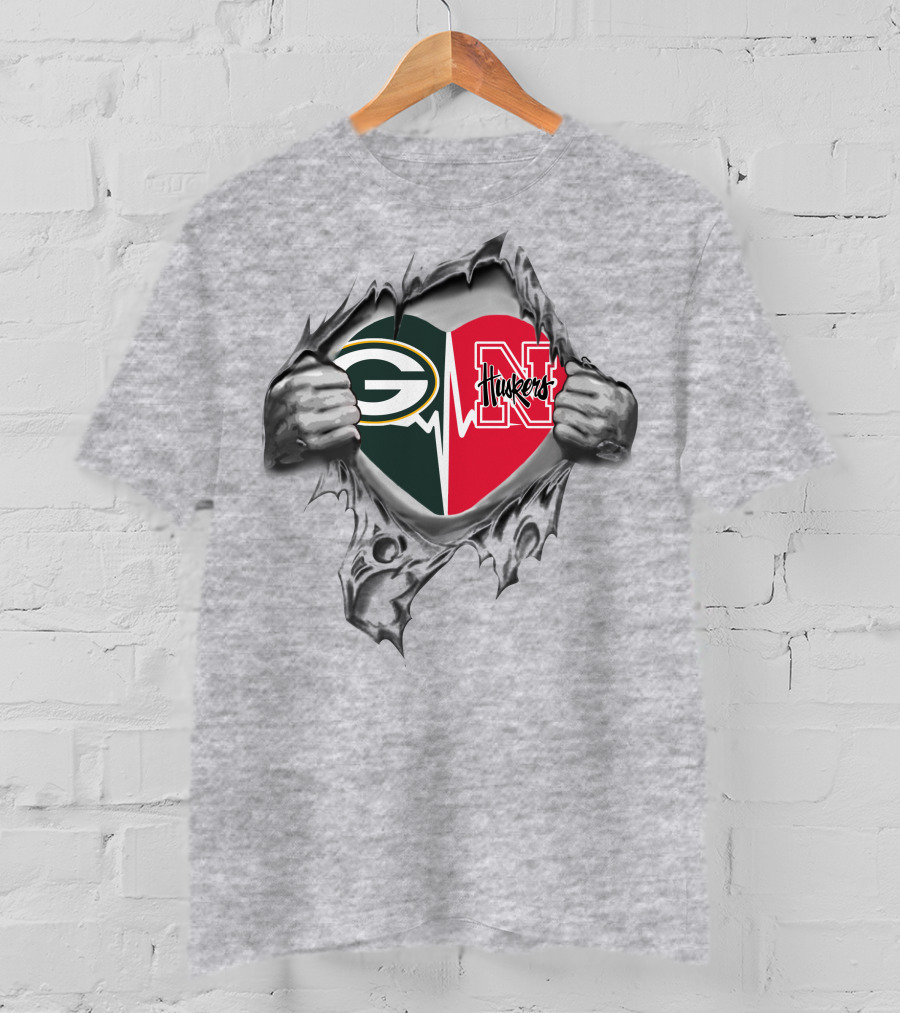 Green Bay Packers Nebraska Cornhuskers Heart T-Shirt