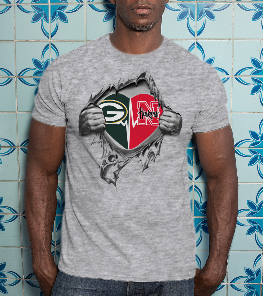 Green Bay Packers Nebraska Cornhuskers Heart T-Shirt
