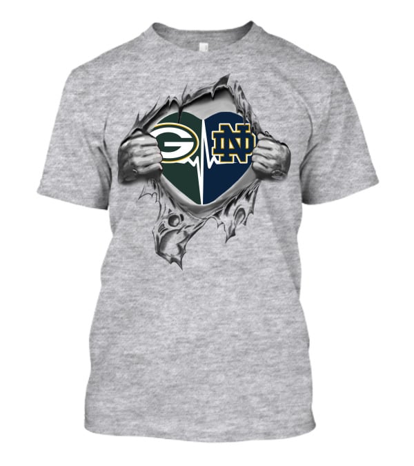 Green Bay Packers Notre Dame Heartbeat T-Shirt