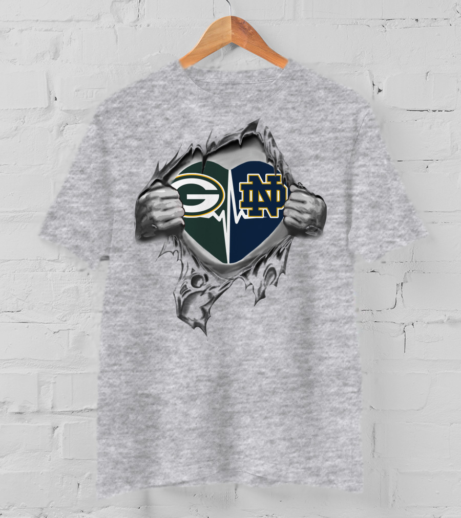 Green Bay Packers Notre Dame Heartbeat T-Shirt