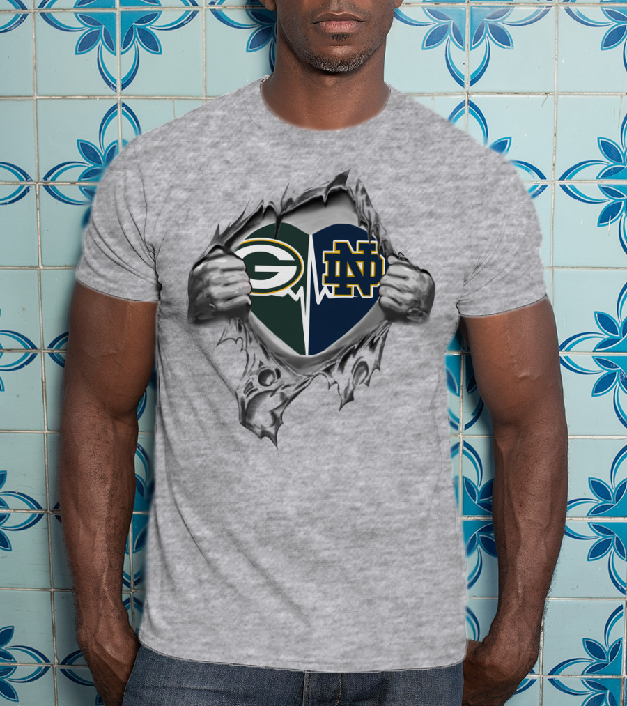 Green Bay Packers Notre Dame Heartbeat T-Shirt