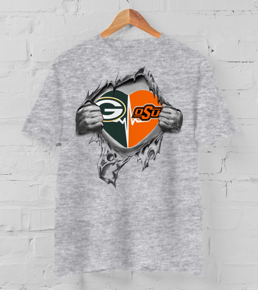 Green Bay Packers OSU Heart Logo Fusion T-Shirt
