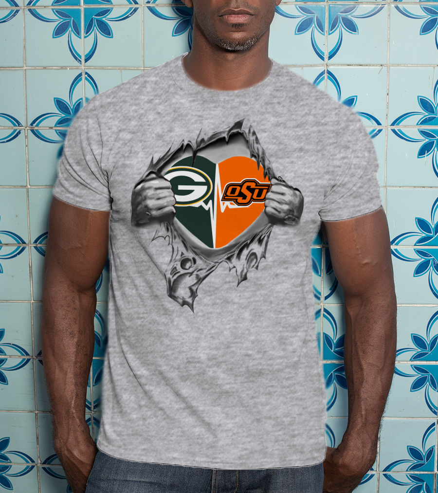 Green Bay Packers OSU Heart Logo Fusion T-Shirt