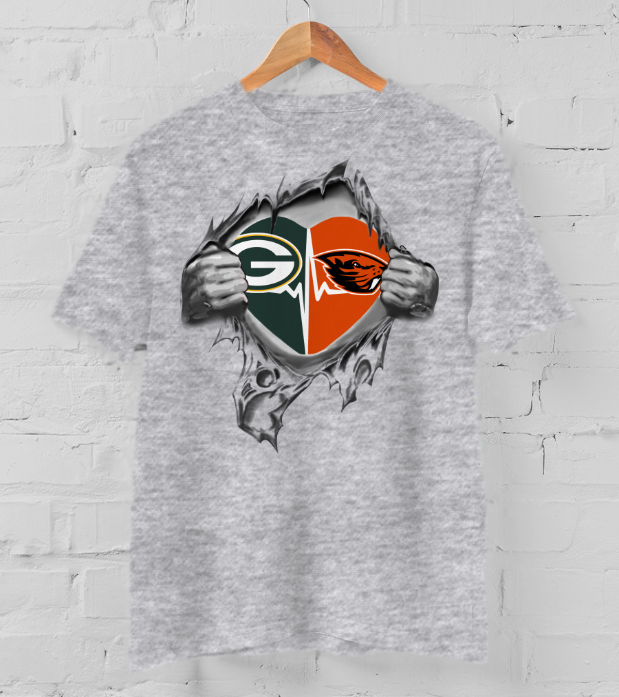 Green Bay Packers Oregon State Heart Logo With Hands T-Shirt