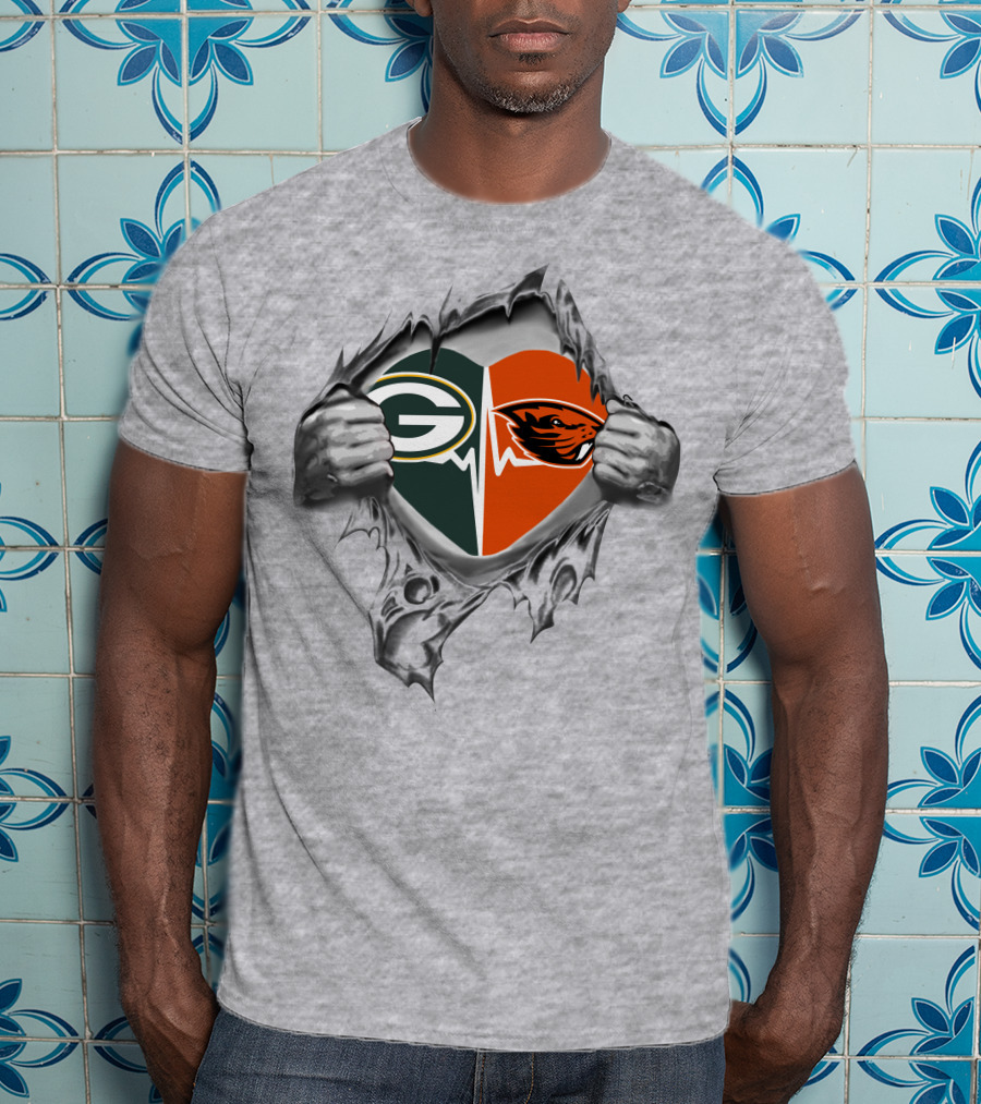 Green Bay Packers Oregon State Heart Logo With Hands T-Shirt