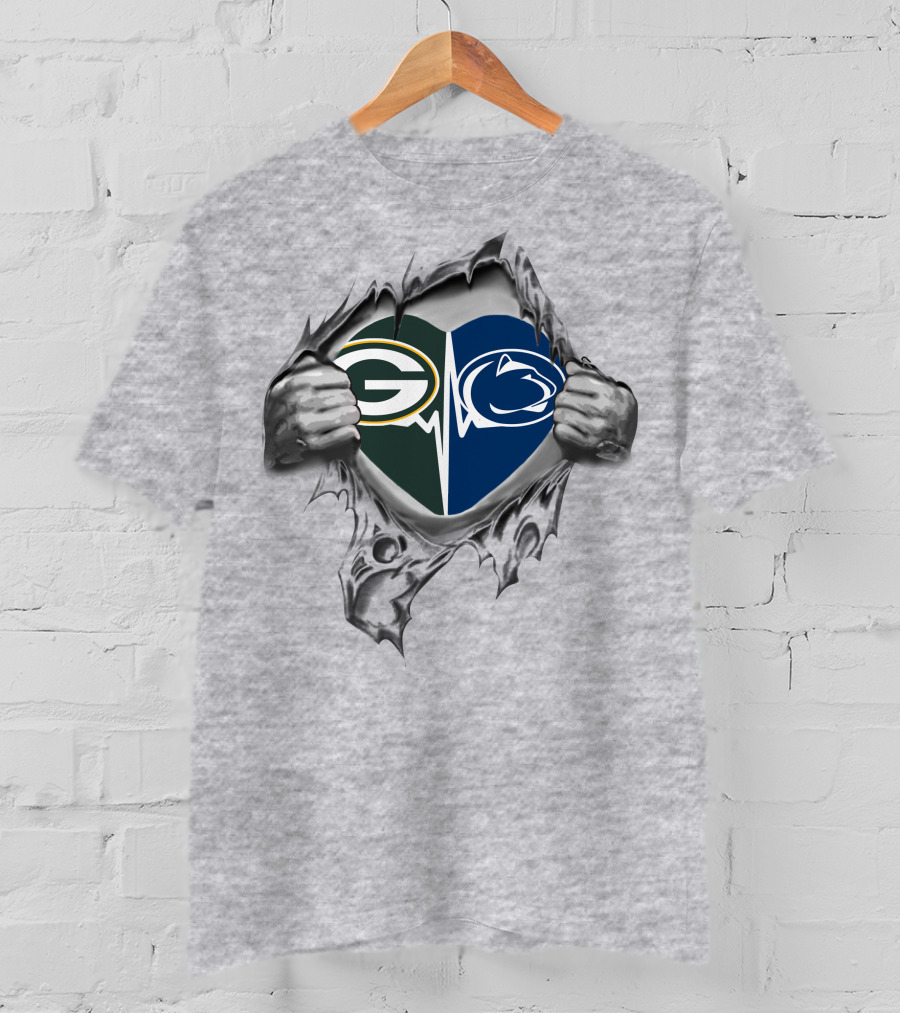 Green Bay Packers Penn State Heart Logo Tear T-Shirt