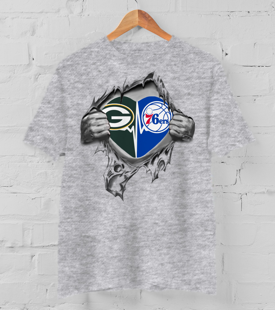 Green Bay Packers Philadelphia 76ers Logo Mashup T-Shirt