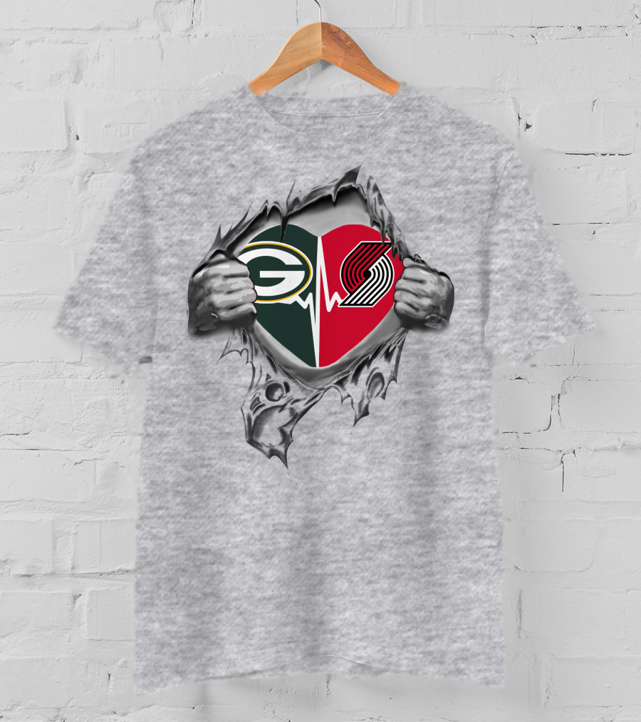 Green Bay Packers Portland Trail Blazers Heartbeat Rip Fan T-Shirt