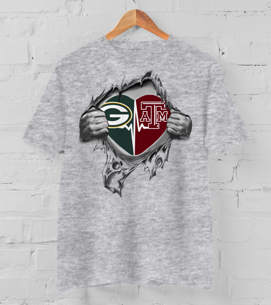 Green Bay Packers Texas A&M Heart T-Shirt