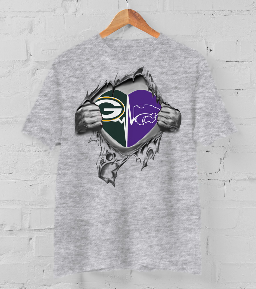 Green Bay Packers Kansas State Wildcats Heartbeat Fan T-Shirt