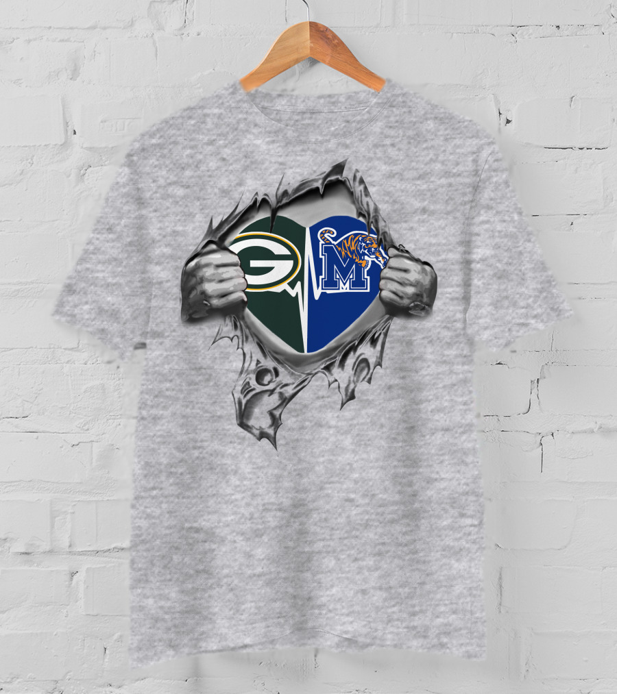 Green Bay Packers Memphis Tigers Heart T-Shirt