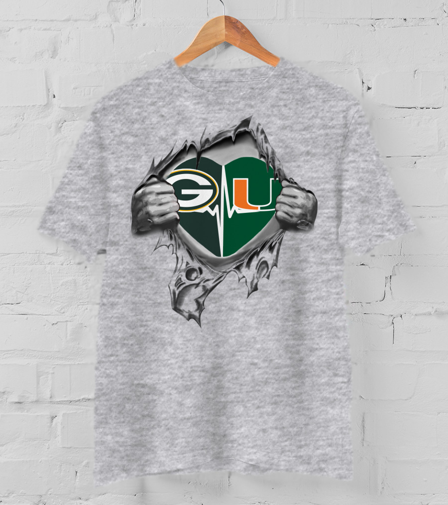 Green Bay Packers Miami Hurricanes Heartbeat T-Shirt