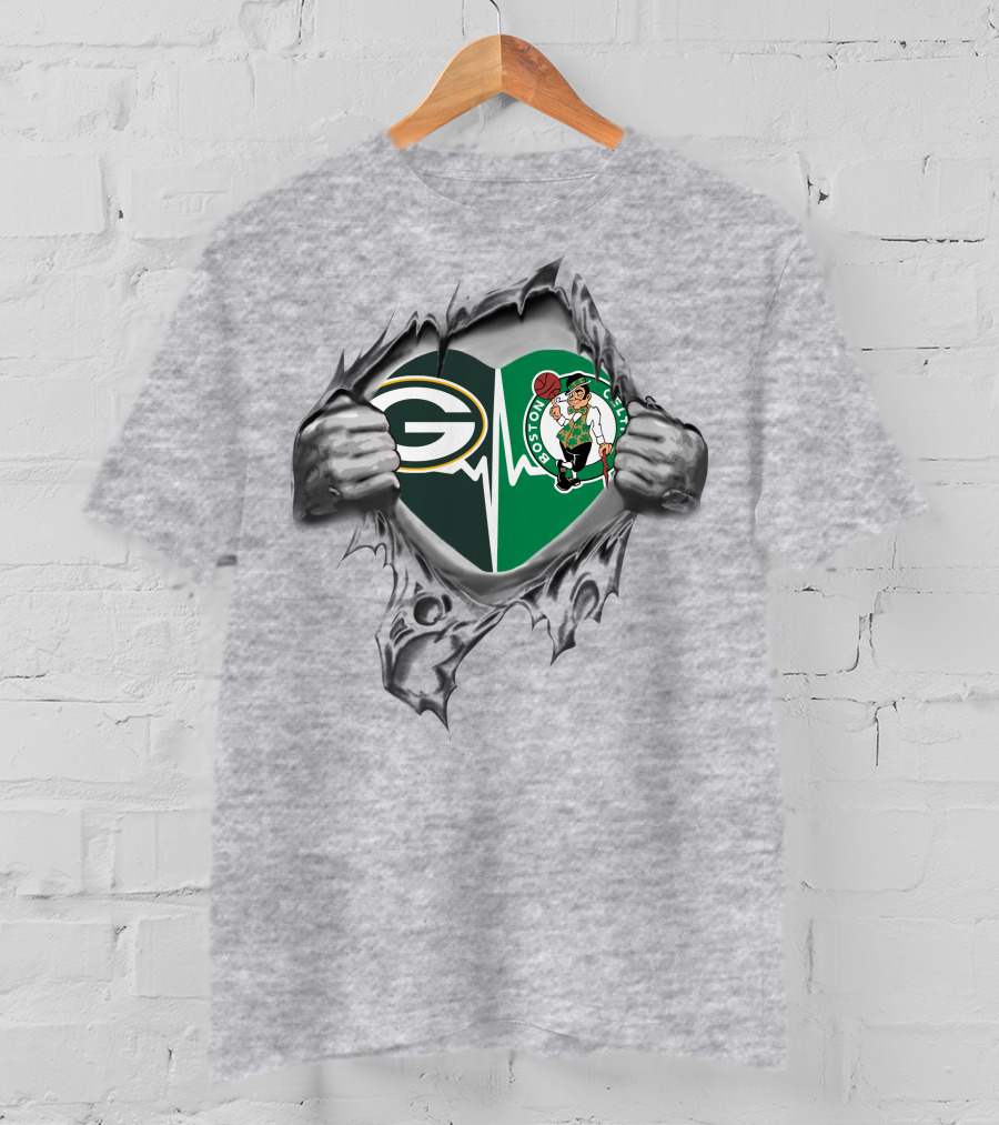 Green Bay Packers Boston Celtics Heartbeat Fusion T-Shirt