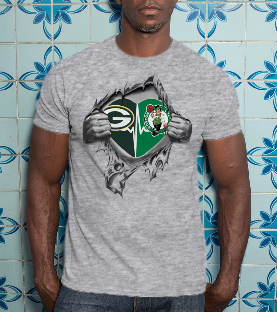 Green Bay Packers Boston Celtics Heartbeat Fusion T-Shirt