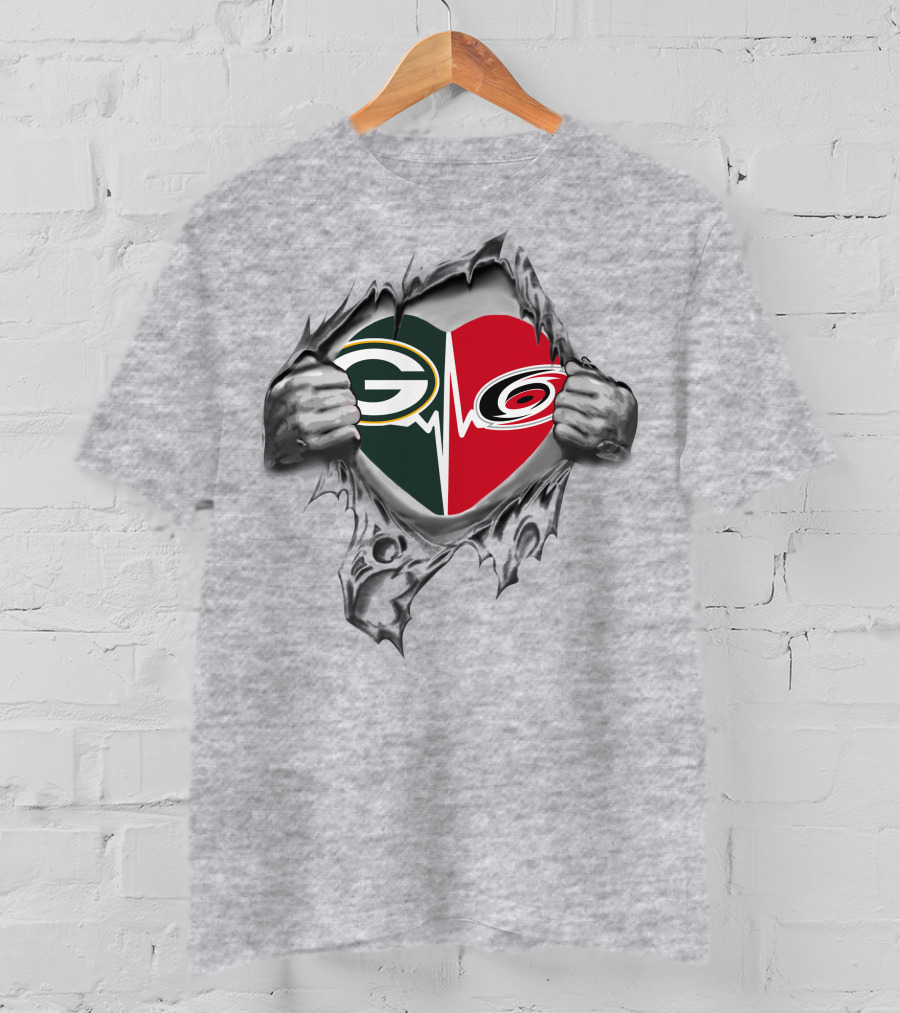 Green Bay Packers Carolina Hurricanes Heart T-Shirt