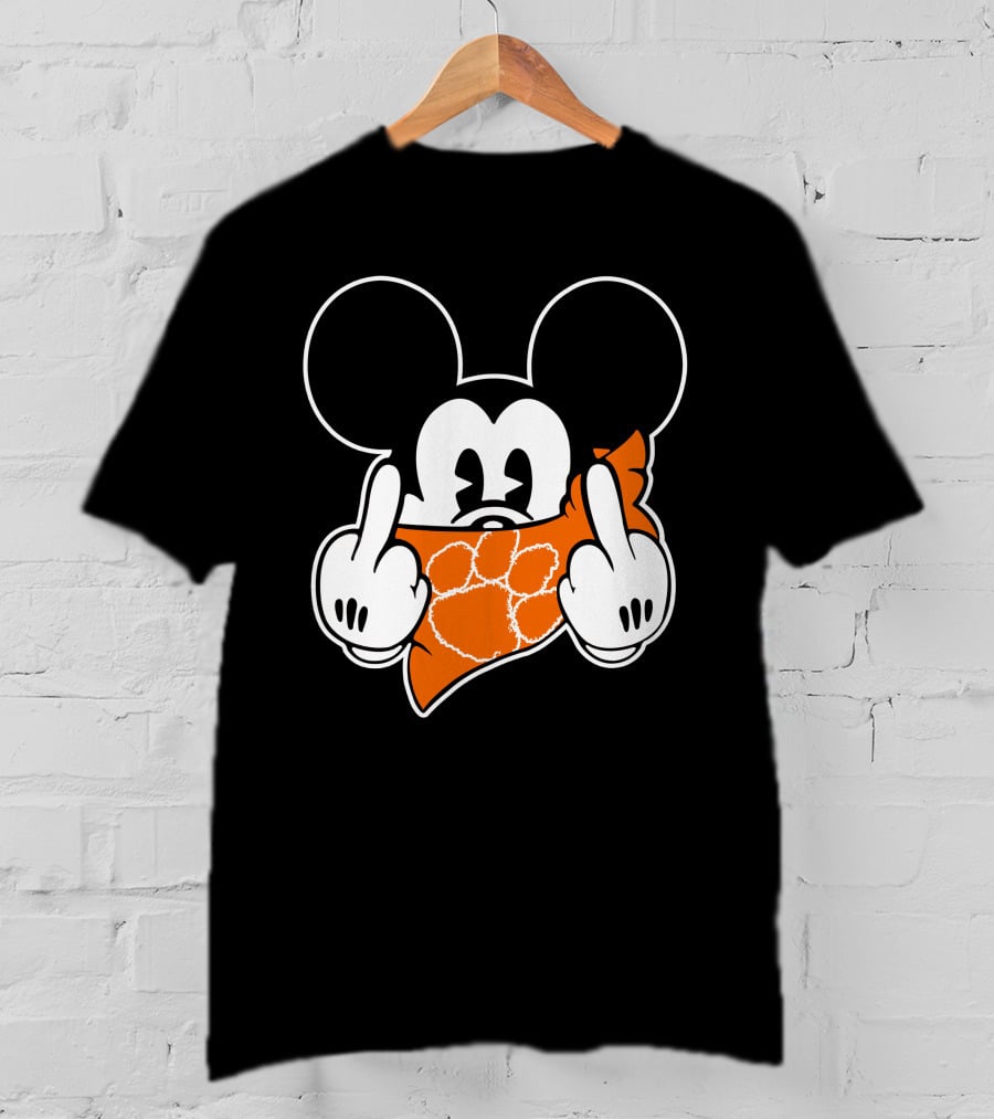 Clemson Tigers Mickey Mouse Face Mask Gesture T-Shirt