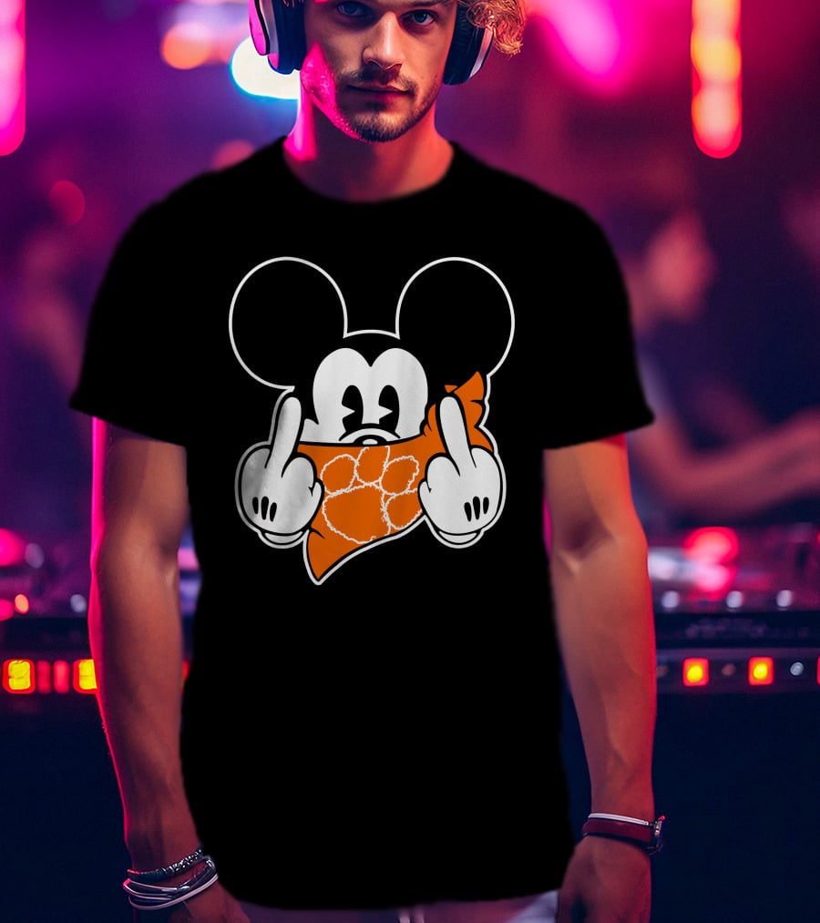 Clemson Tigers Mickey Mouse Face Mask Gesture T-Shirt