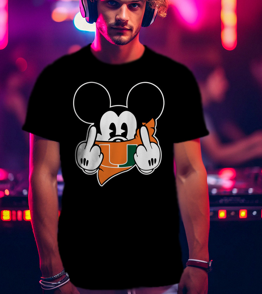 Miami Hurricanes Mickey Mouse U Hand Gesture T-Shirt