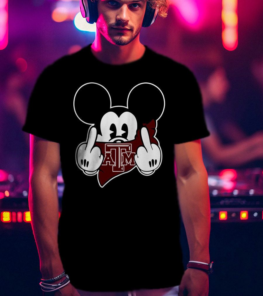 Texas A&M Aggies Mickey Middle Finger Gesture T-Shirt