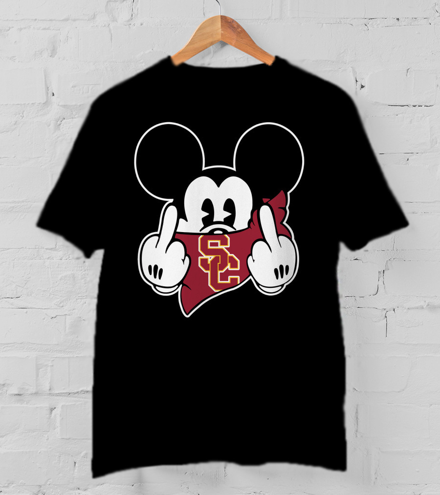 Usc Trojans Mickey Mouse Middle Finger Gesture T-Shirt