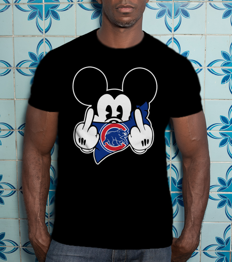Cubs Mickey Mouse Flipping Double Middle Fingers Bandana T-Shirt