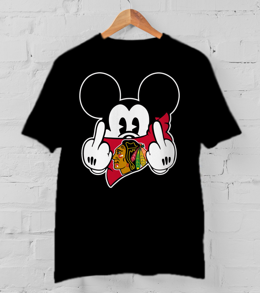 Mickey Mouse Blackhawks Logo Gesture T-Shirt