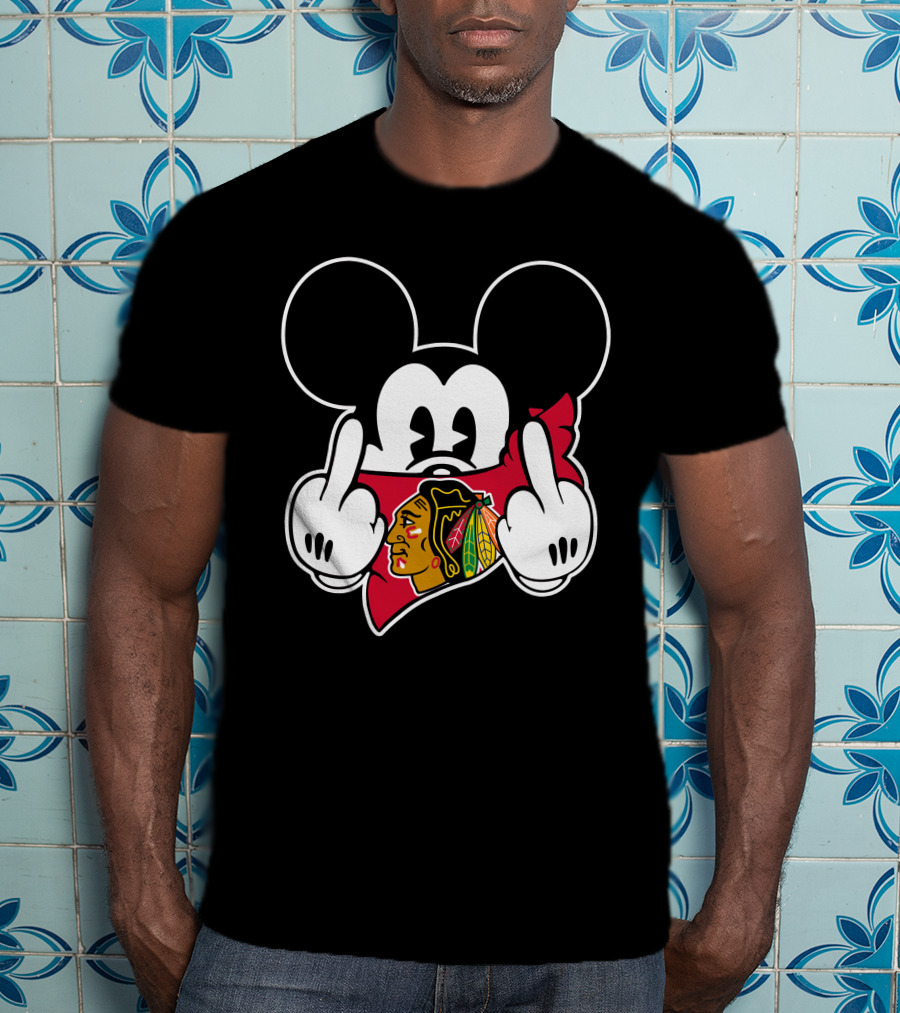 Mickey Mouse Blackhawks Logo Gesture T-Shirt