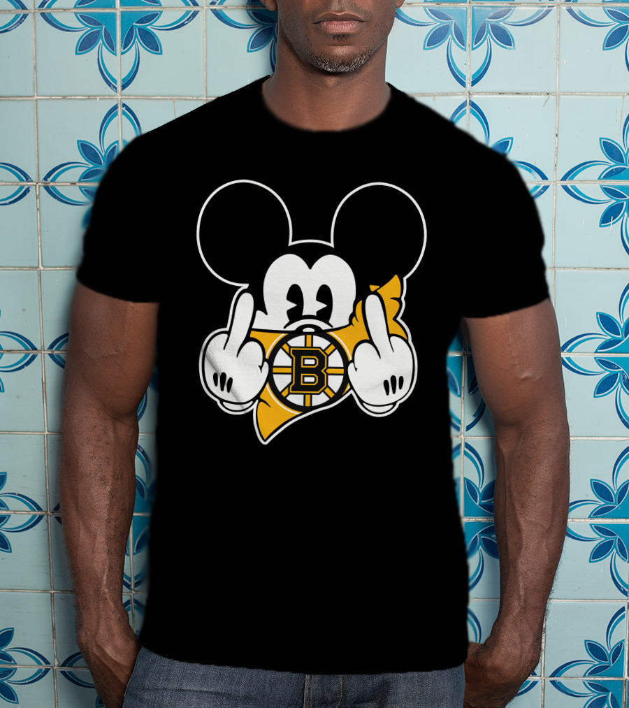 Bruins Mickey Mouse Middle Finger Salute Boston Hockey T-Shirt