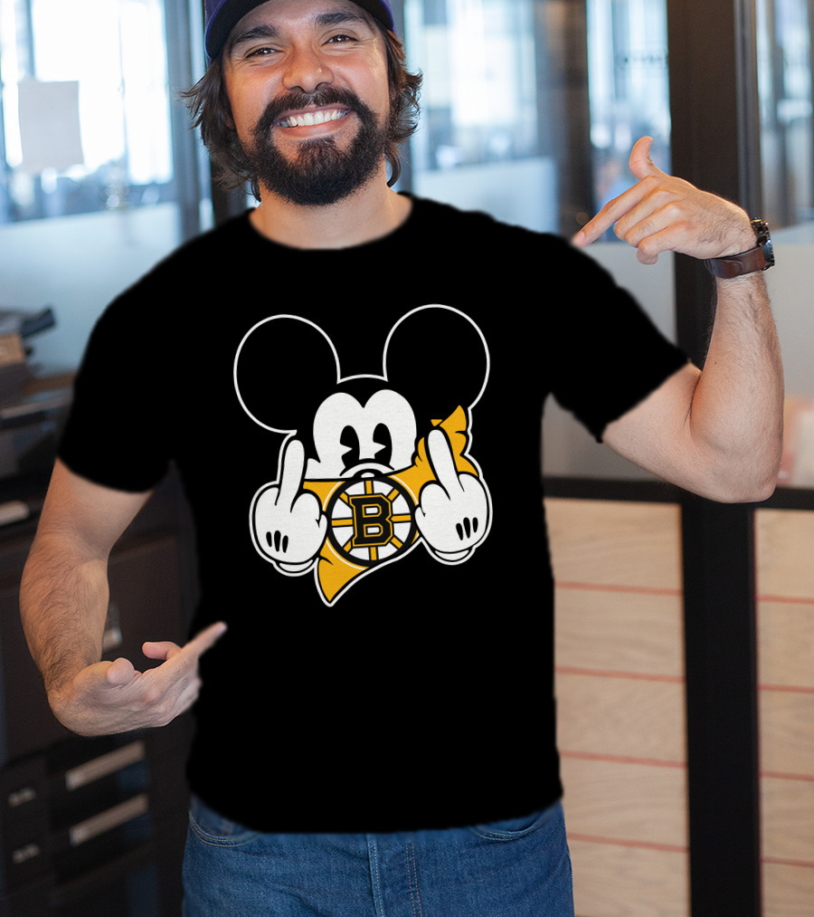 Bruins Mickey Mouse Middle Finger Salute Boston Hockey T-Shirt