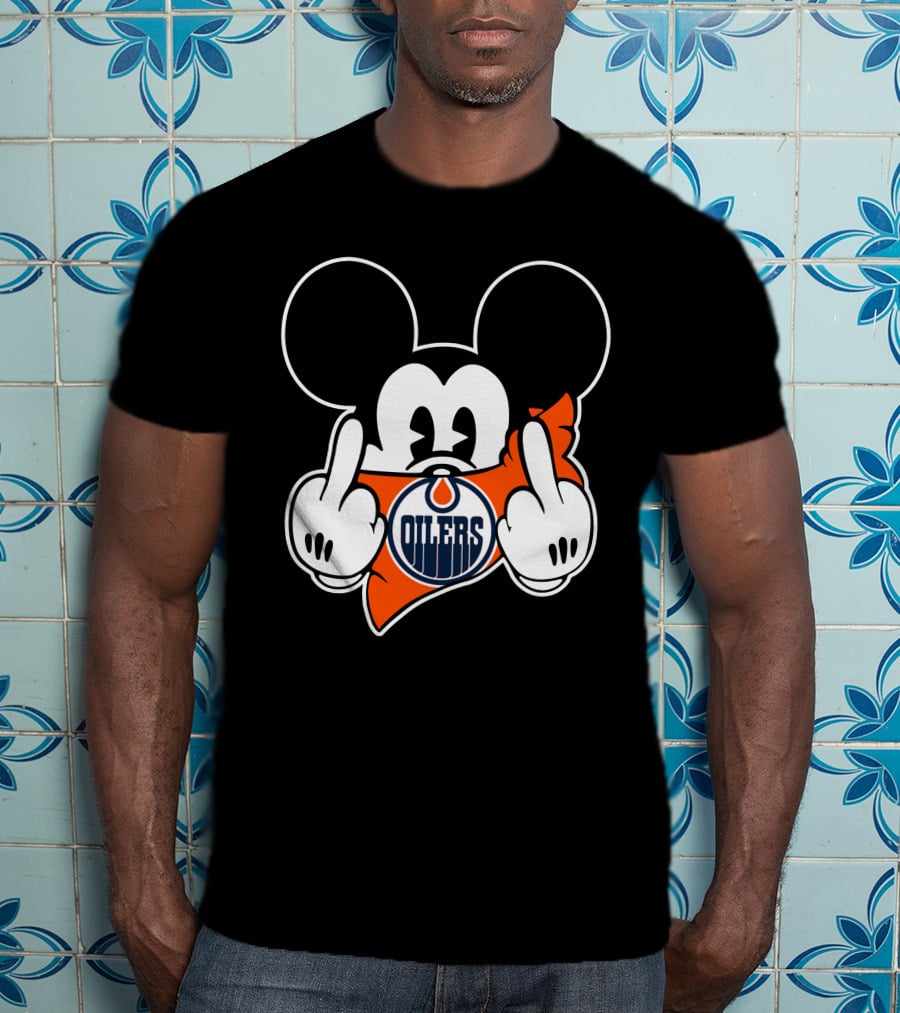 Oilers Mickey Middle Finger Gesture T-Shirt