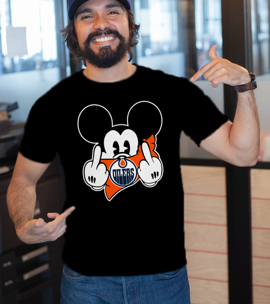 Oilers Mickey Middle Finger Gesture T-Shirt