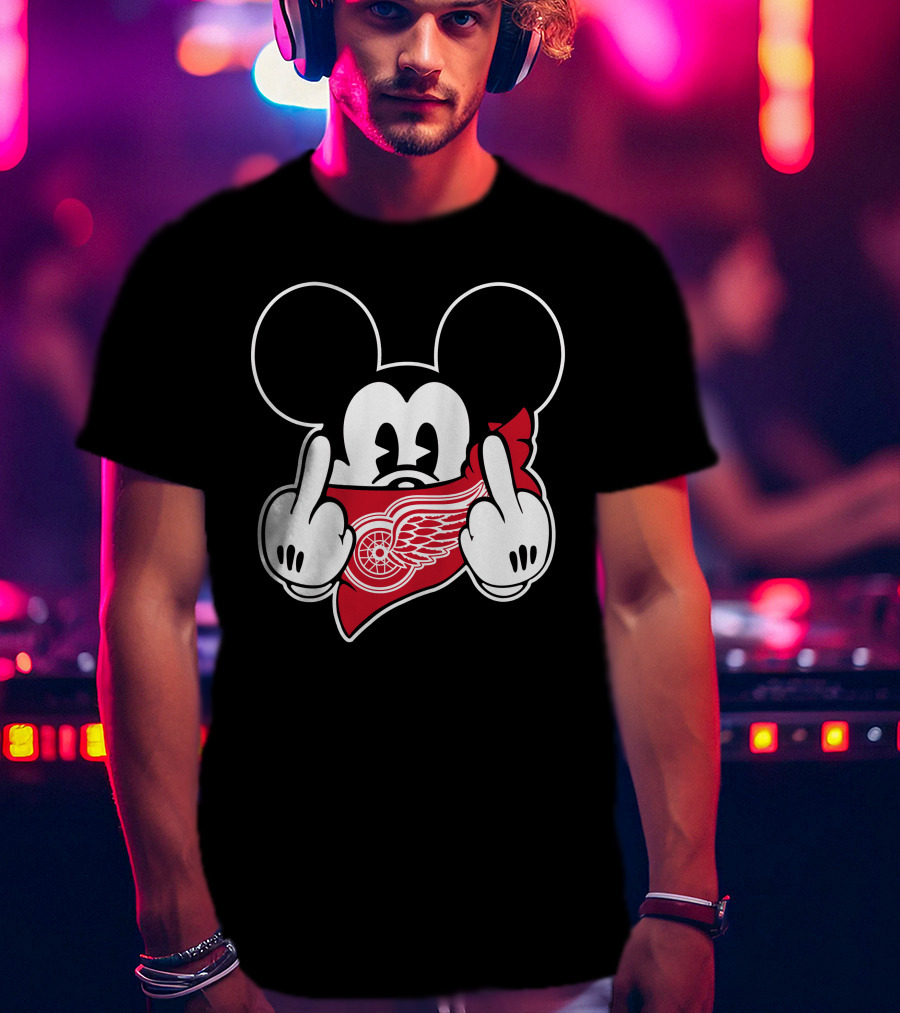 Red Wings Mickey Middle Finger T-Shirt