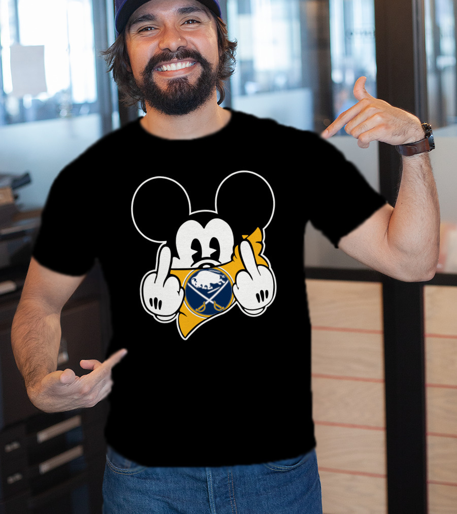 Sabres Hockey Mickey Mouse Middle Finger T-Shirt