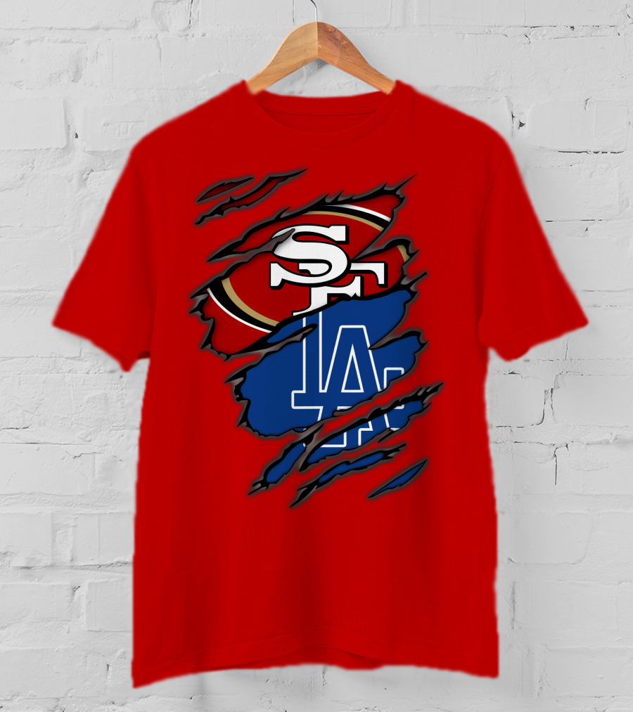 Sf 49ers And La Dodgers Logos Patchwork T-Shirt