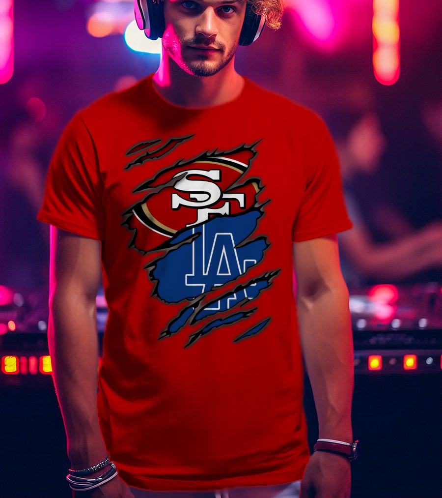 Sf 49ers And La Dodgers Logos Patchwork T-Shirt