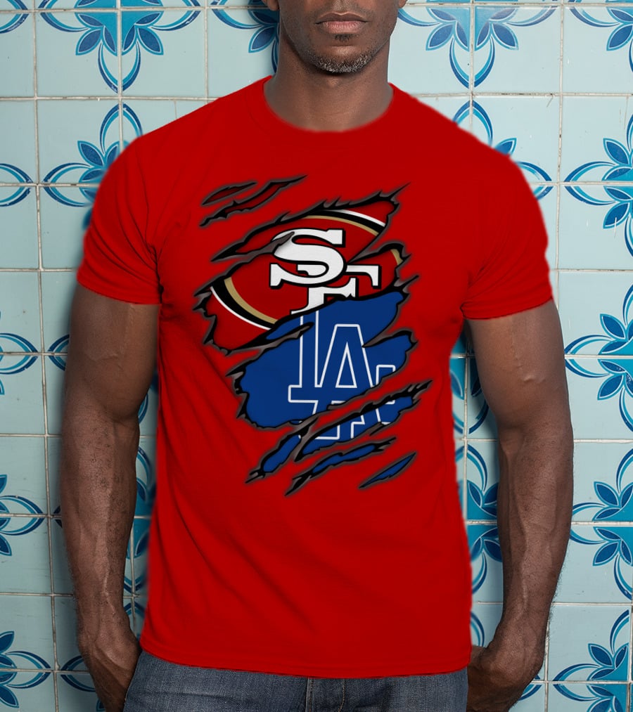 Sf 49ers And La Dodgers Logos Patchwork T-Shirt