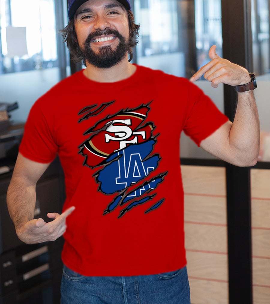 Sf 49ers And La Dodgers Logos Patchwork T-Shirt