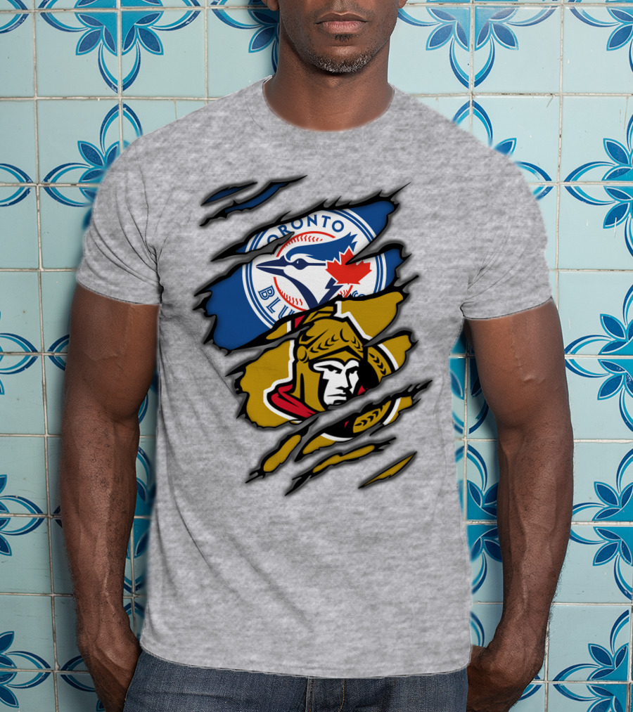 Toronto Blue Jays Ottawa Senators Dual Logo Rip T-Shirt