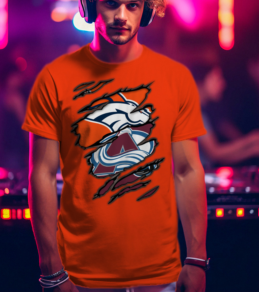 Broncos Avalanche Nfl Nhl Logo Crossover Collaboration T-Shirt