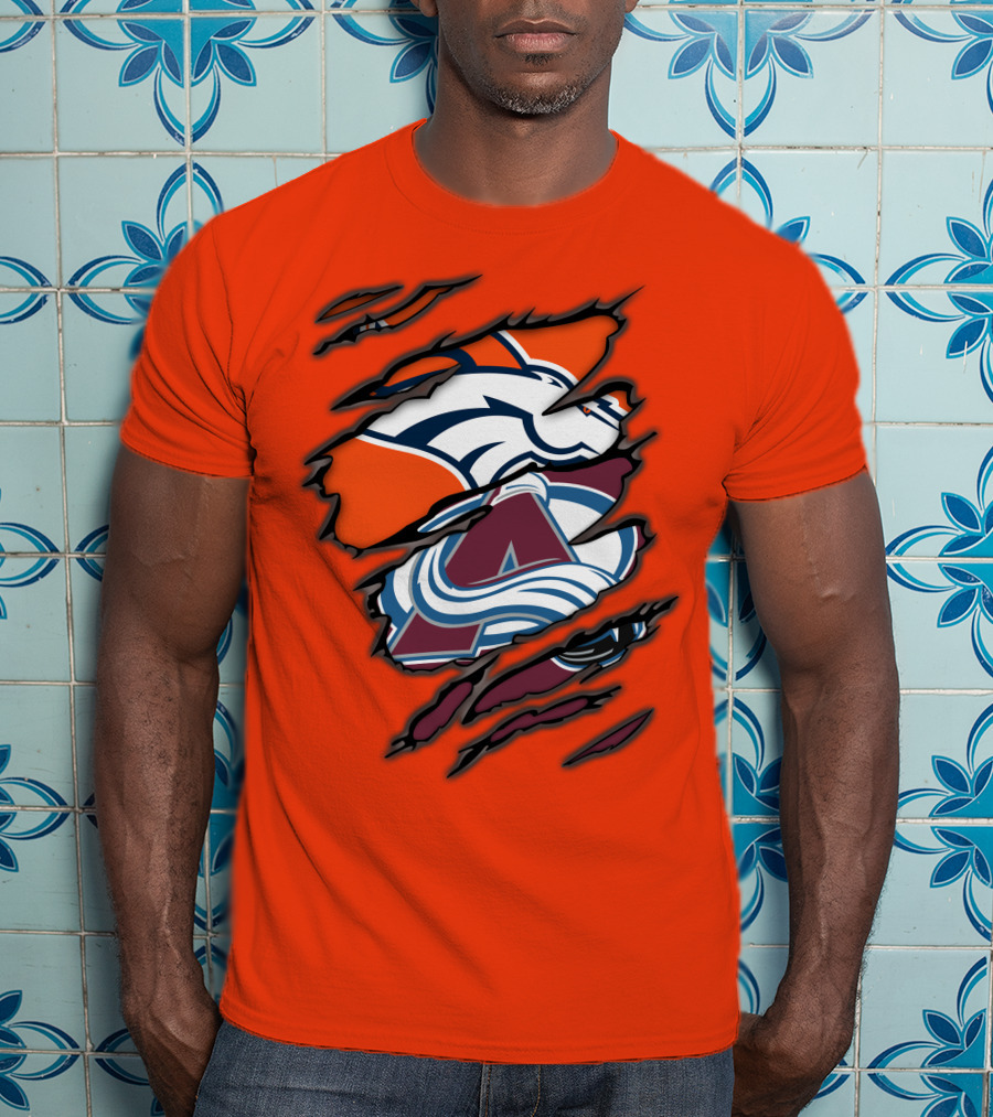 Broncos Avalanche Nfl Nhl Logo Crossover Collaboration T-Shirt