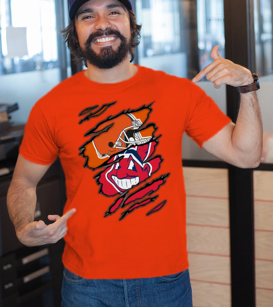 Cleveland Browns Helmet Retro Indians Chief Wahoo Claw Marks Logo Combination T-Shirt