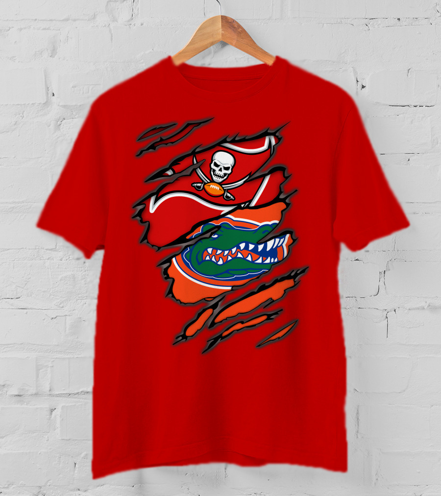 Buccaneers Gators Skull Football And Alligator Dual Logo Burst T-Shirt