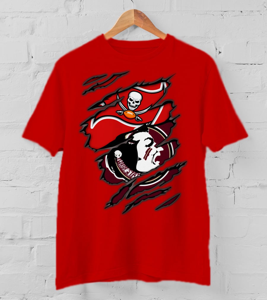 Buccaneers Seminoles Skull And Tomahawk Football Fusion T-Shirt