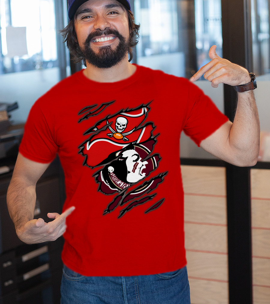 Buccaneers Seminoles Skull And Tomahawk Football Fusion T-Shirt