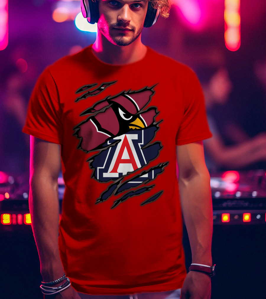 Arizona Cardinals University Wildcats Logo Fusion T-Shirt