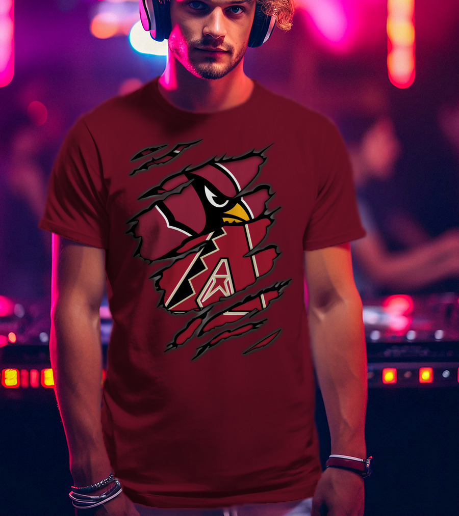 Cardinals And Diamondbacks Union Ripped Claw Marks Logo Fan T-Shirt