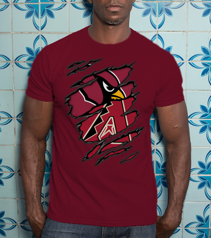 Cardinals And Diamondbacks Union Ripped Claw Marks Logo Fan T-Shirt