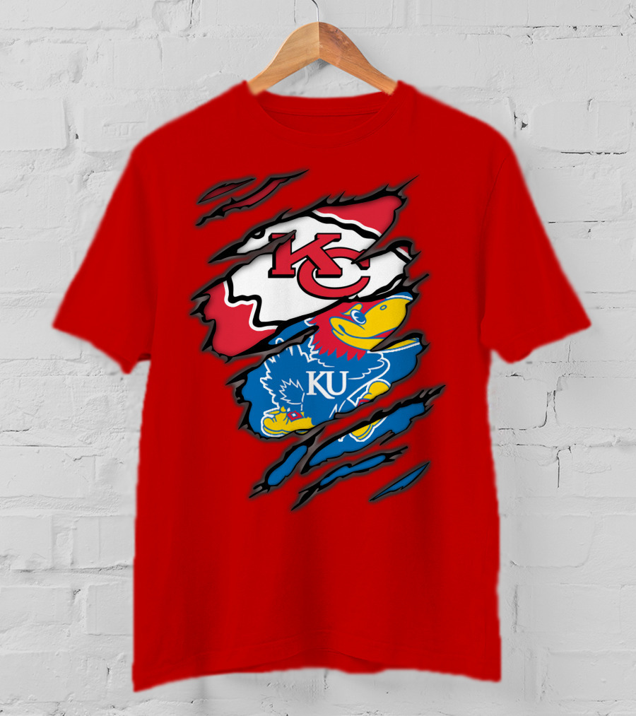 Kansas City Chiefs KC Jayhawks KU Logo Mashup T-Shirt